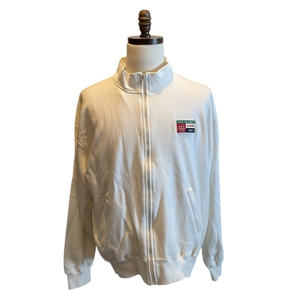 Vintage USA Olympic Full Zip French Terry Jacket White Size Large Team Logo